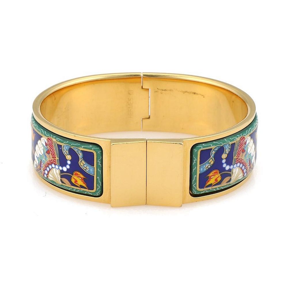 Appraisal: Hermes Multi Color Enamel Cuff Bracelet with Box Hermes gold