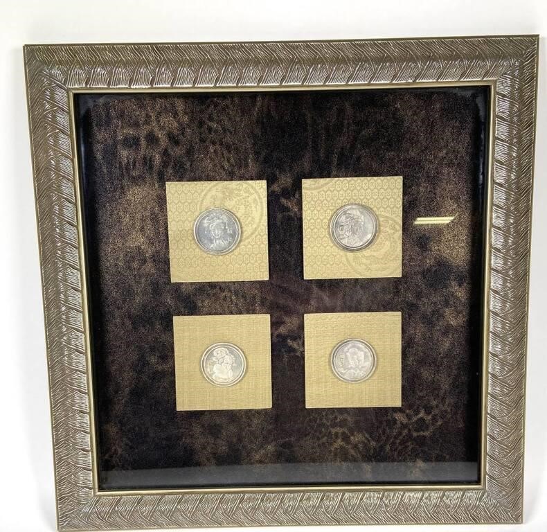 Appraisal: Four chinese coins matted in a nice shadowbox display Frame