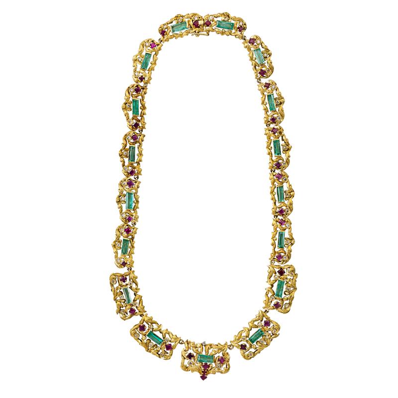 Appraisal: JEWELED K GOLD FLORENTINE STYLE LINK NECKLACE Condition Report Missing