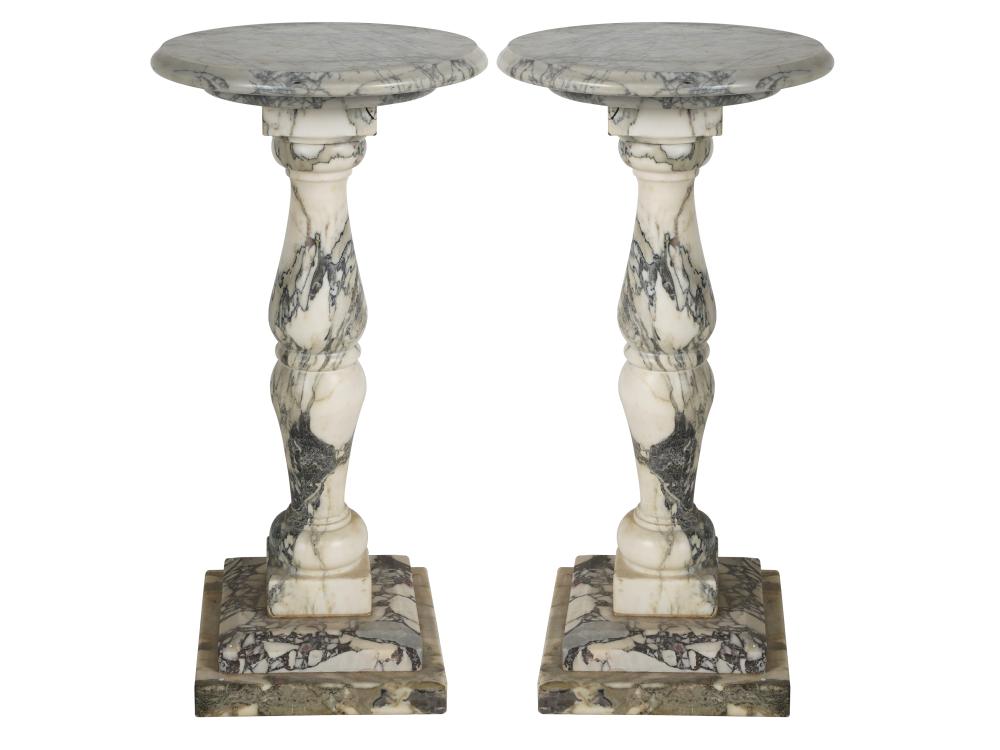 Appraisal: PAIR OF CIRCULAR MARBLE PEDESTAL TABLESCondition wobble slightly inches diameter