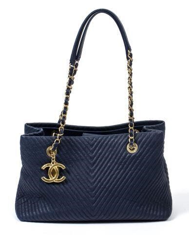 Appraisal: Chanel V stitch chain tote bag in dark blue chevron