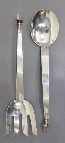 Appraisal: piece Modernist sterling silver salad serving set Mexico with blossom