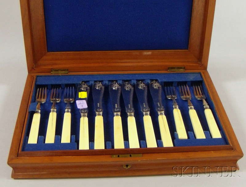 Appraisal: Boxed Fish Serving Flatware Set for Twelve flatware with bone