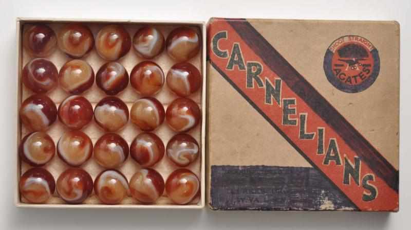 Appraisal: Akro Agate Carnelian Marble Box Set Description Includes Carnelian marbles