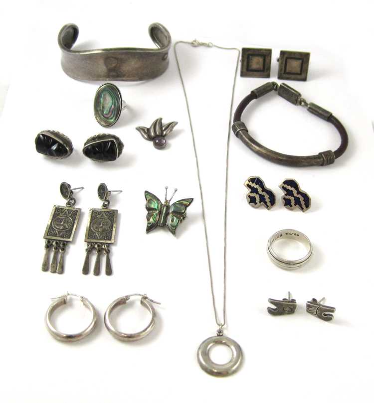 Appraisal: NINETEEN ARTICLES OF SILVER MEXICAN JEWELRY including a size ring