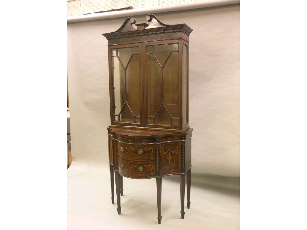 Appraisal: A good quality Edwardian mahogany and marquetry display cabinet swan-neck