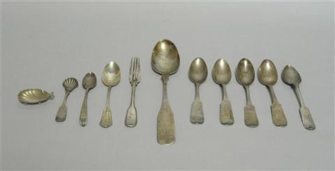 Appraisal: TEN VARIOUS SPOONS AND ONE FORK Including a sugar spoon