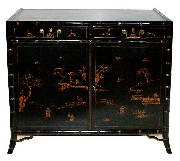 Appraisal: A George III style black lacquered side cabinet height in