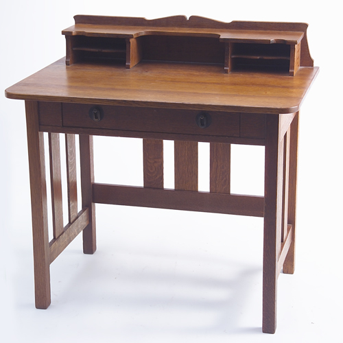 Appraisal: STICKLEY BROTHERS Postcard desk with shaped backsplash and letter holes