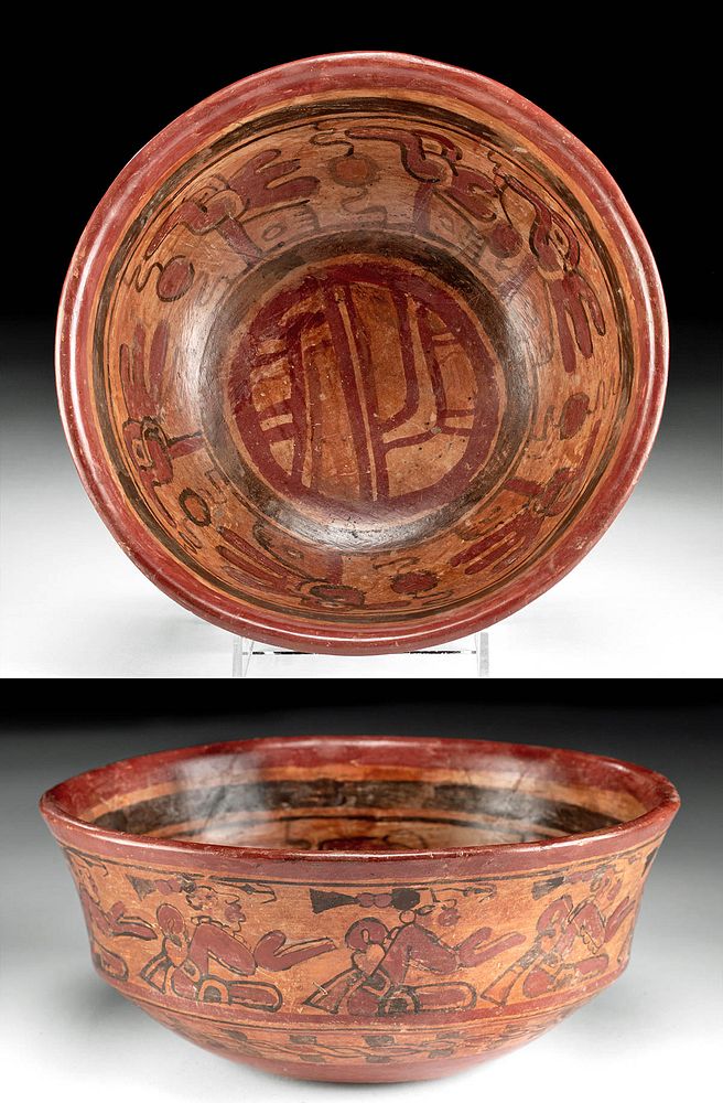 Appraisal: Maya Copador Polychrome Bowl w Abstract Figures First Time At