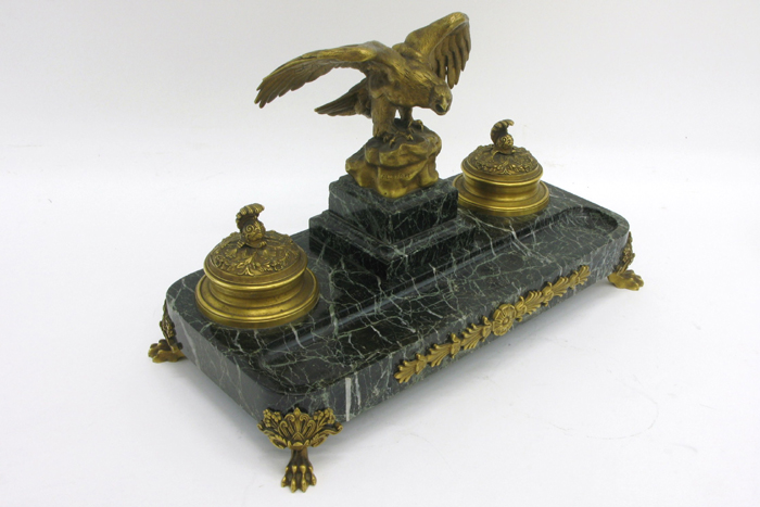 Appraisal: FRENCH GILT BRONZE AND MARBLE DESK STAND c with bronze