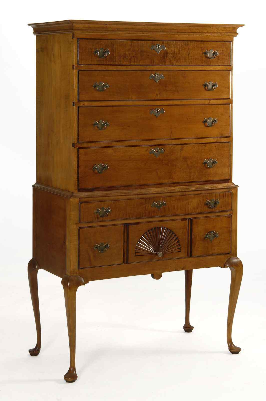 Appraisal: ANTIQUE AMERICAN QUEEN ANNE HIGHBOYCirca In maple with some tigering