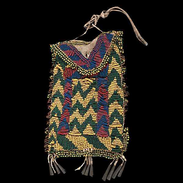 Appraisal: Apache Beaded Hide Tobacco Pouch thread-sewn and beaded on thick