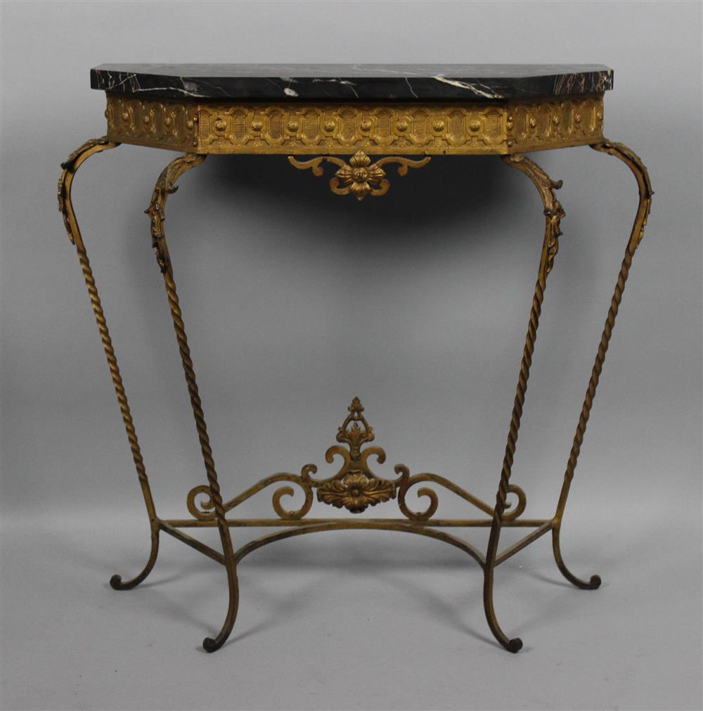 Appraisal: REGENCE STYLE GILT WROUGHT IRON CONSOLE early th Century the