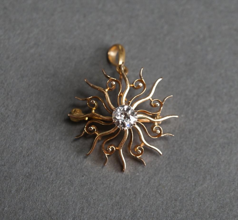 Appraisal: TESTED -KARAT YELLOW-GOLD AND DIAMOND 'SUNBURST' PENDANT BROOCH GROSS DWT