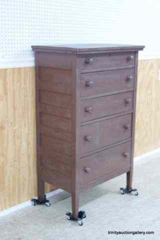 Appraisal: Vintage Dark Brown Painted Oak Drawer ChestThis is for a