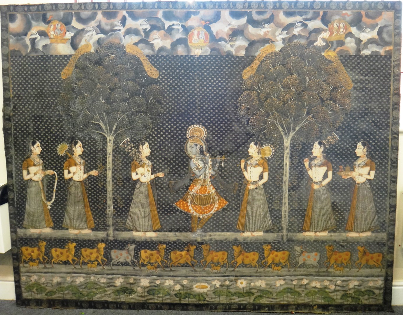 Appraisal: A large Indian hanging pichvai th century opaque pigments on