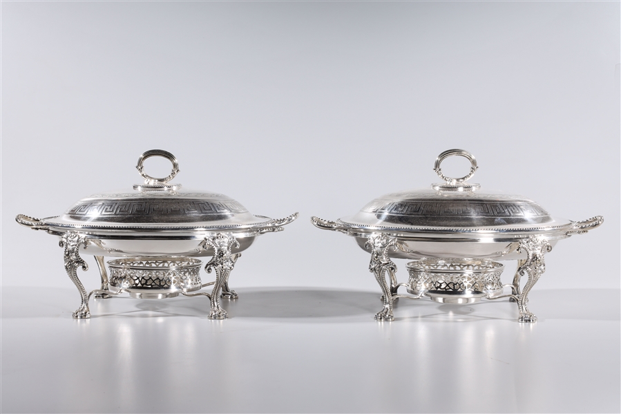 Appraisal: Two European silver plate covered chafing dishes with marks x