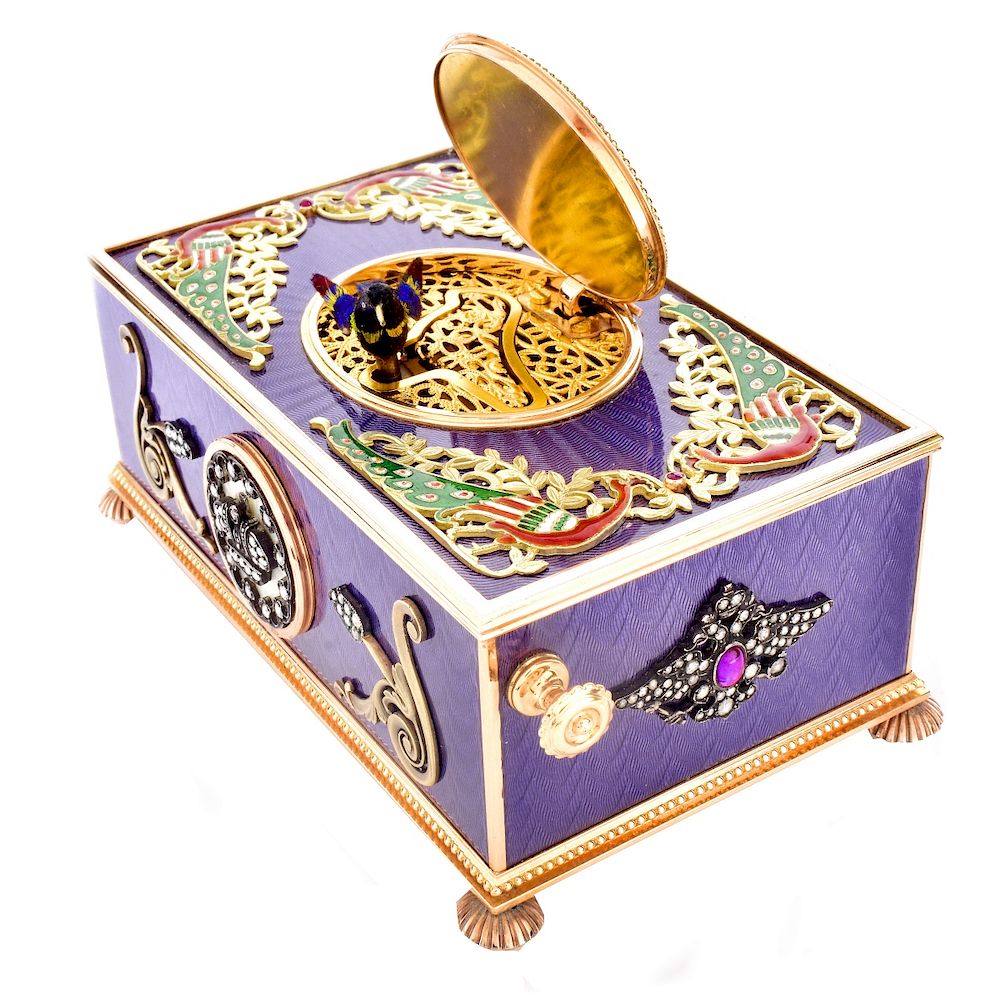 Appraisal: Russian K Gold and Enamel Bird Box Very Fine Russian