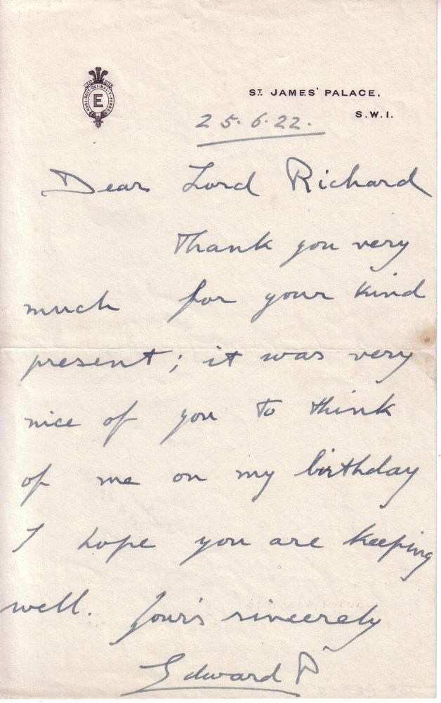 Appraisal: WINDSOR EDWARD DUKE OF Autograph Letter Signed Edward P as