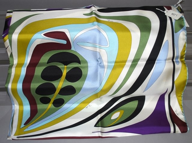 Appraisal: Emilio Pucci green multi color signature EP print silk scarf