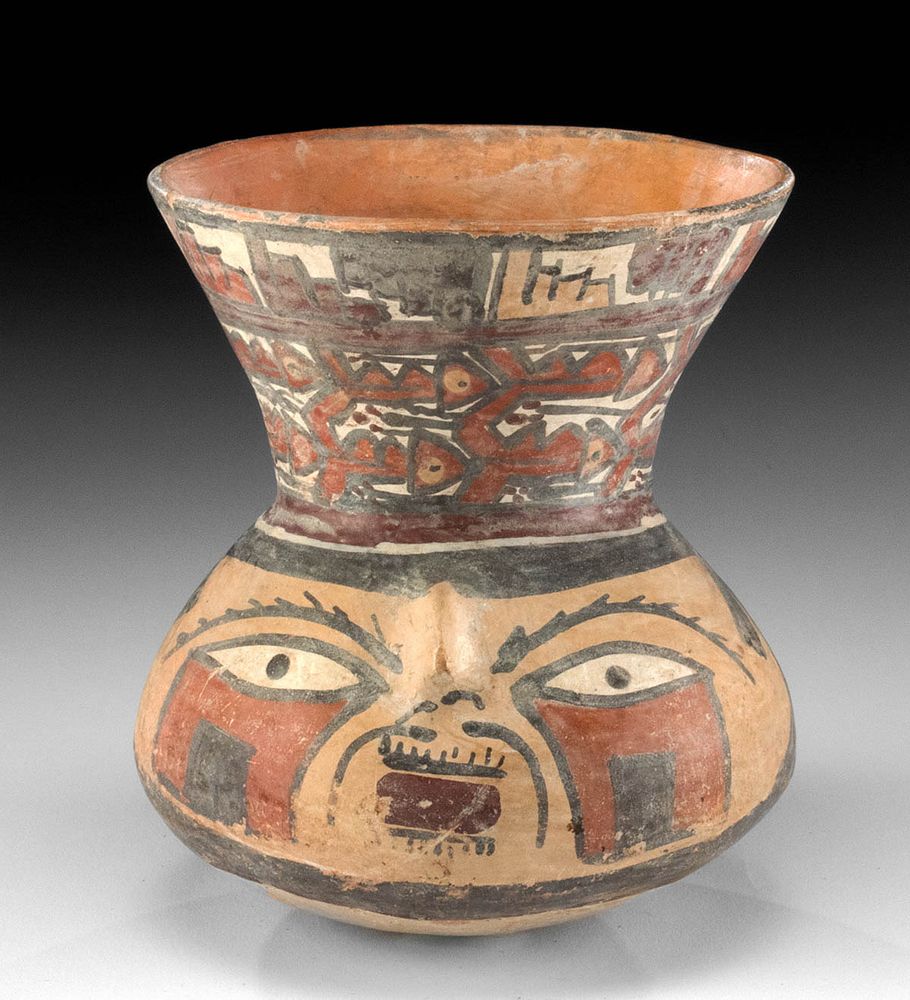 Appraisal: Nazca Polychrome Portrait Vessel w Large Face First Time At