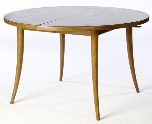 Appraisal: MODERN Walnut round extension dining table with splayed legs with