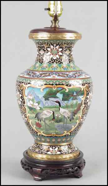 Appraisal: CLOISONNE VASE FITTED AS A LAMP Vase height '' Condition