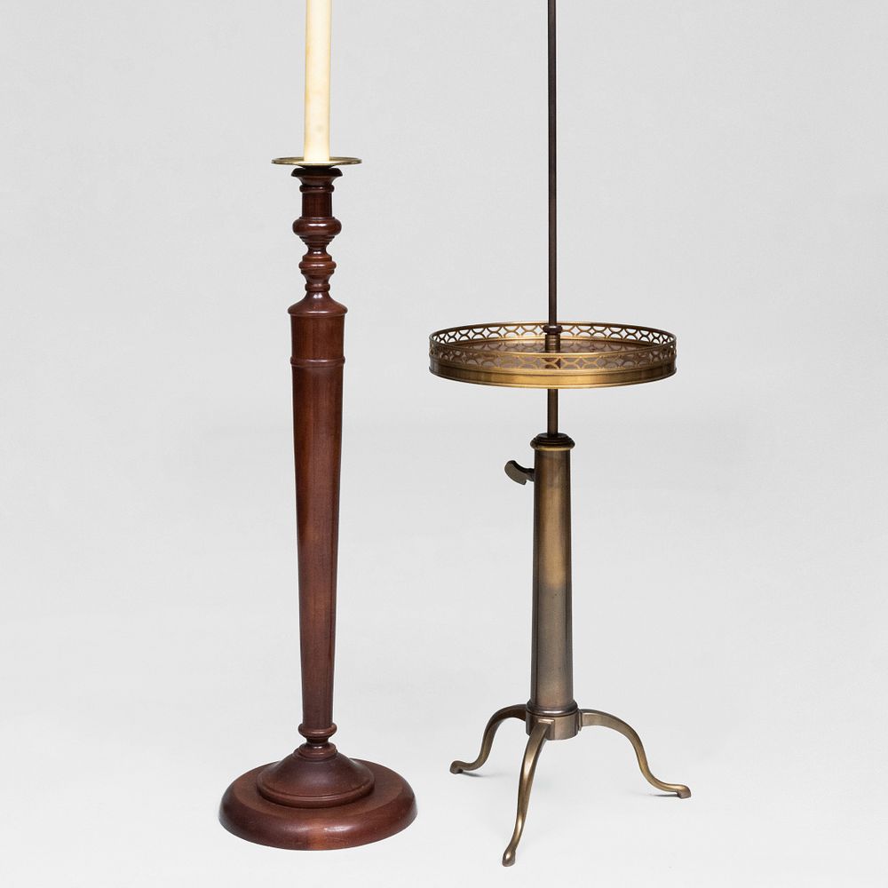 Appraisal: Two Small Brass-Mounted Mahogany Floor Lamps The taller in Condition