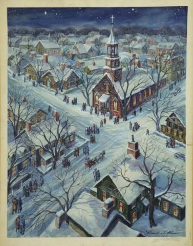 Appraisal: REISS Lionel S Watercolor and Gouache WinterVillage Scene Lionel S