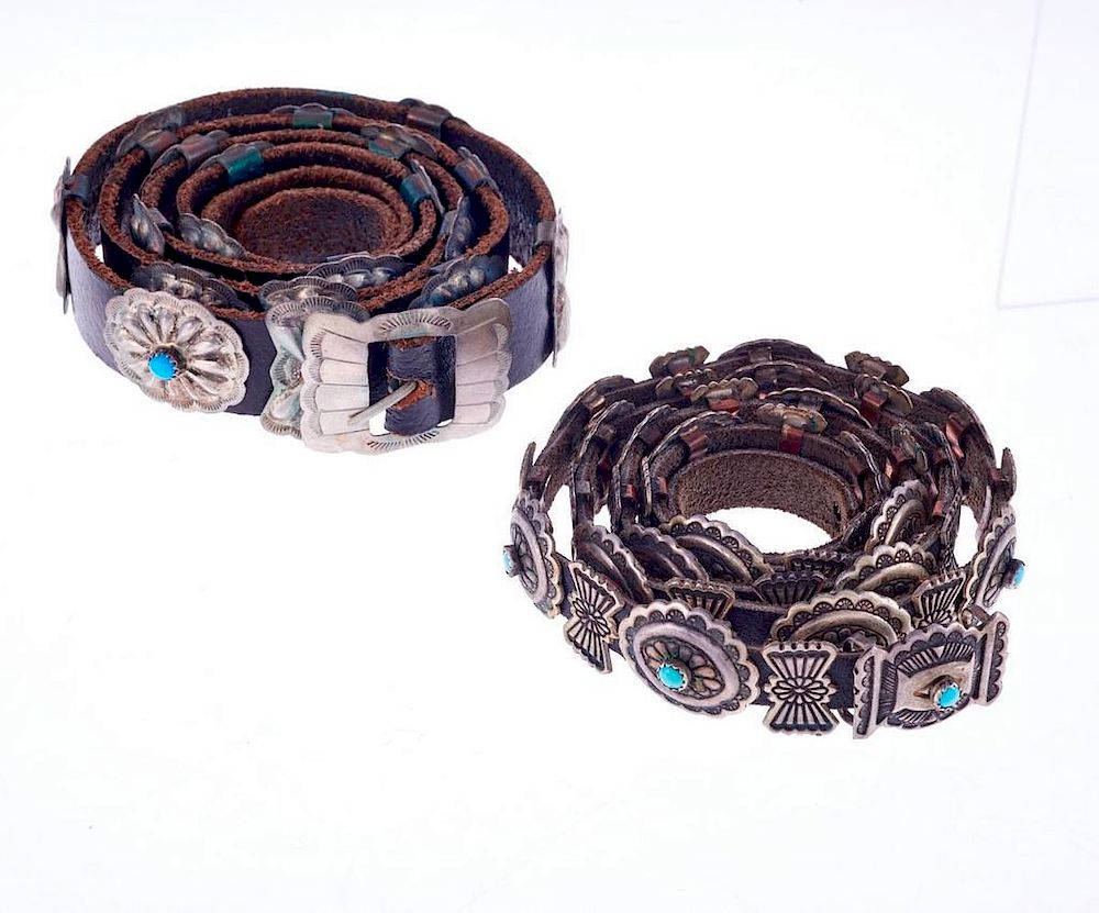 Appraisal: NAVAJO BELTS Two Old Pawn Navajo turquoise and silver concho