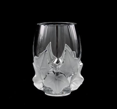 Appraisal: A Lalique Leaf Vase Of circular slightly tapering form wit