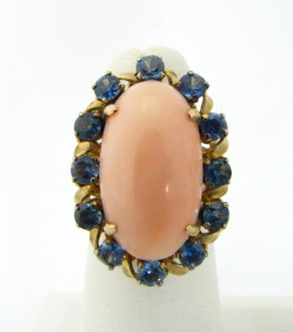 Appraisal: K Yellow Gold Coral and Sapphire dinner ring containing one