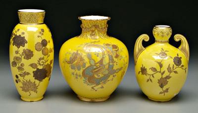 Appraisal: Three Derby vases gilt floral decoration on canary yellow grounds