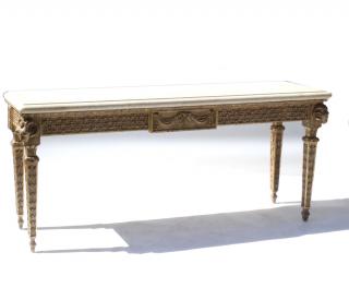 Appraisal: Continental Painted decorative marble top console with ram-form legs L