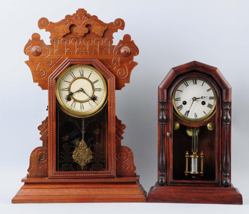 Appraisal: Lot Of Wooden Shelf Clocks This lot includes two clocks