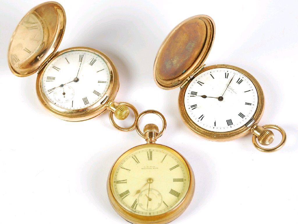 Appraisal: THREE EARLY TWENTIETH CENTURY GOLD PLATED CASED AMERICAN WALTHAM HUNTER