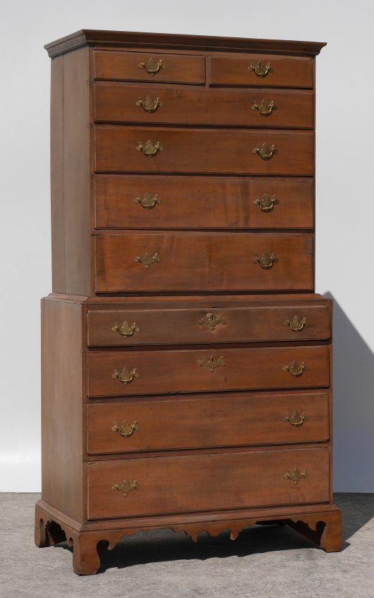 Appraisal: TH CENTURY HIGHBOY CHEST OF DRAWERS Top with half drawers