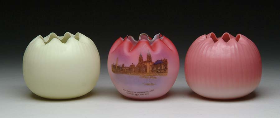 Appraisal: THREE ROSE BOWLS Lot consists of a pink satin glass