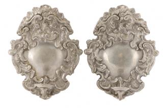 Appraisal: Pair of French Rococo Style Pewter Wall Sconces French th