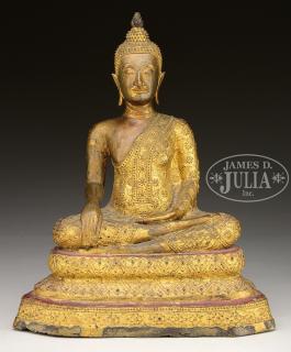 Appraisal: BRONZE SEATED BUDDHA th century Thailand Figure depicted in seated