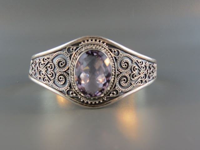 Appraisal: Amethyst Sterling Silver Bracelet carat fancy cut gem in ornate