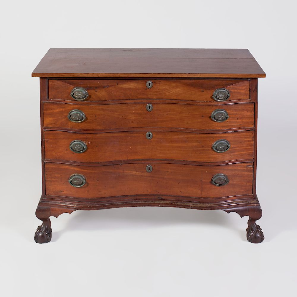 Appraisal: Chippendale Mahogany Oxbow Chest of Drawers Massachusetts The later top