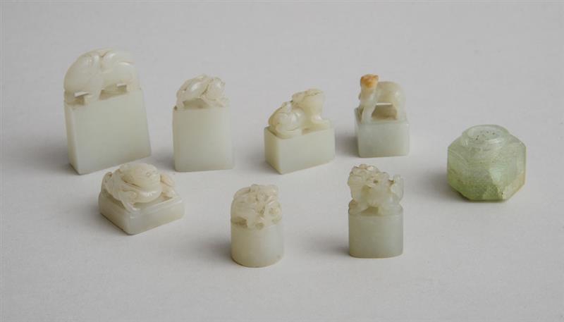 Appraisal: GROUP OF SEVEN CHINESE CARVED PALE GREEN JADE CHOPS AND