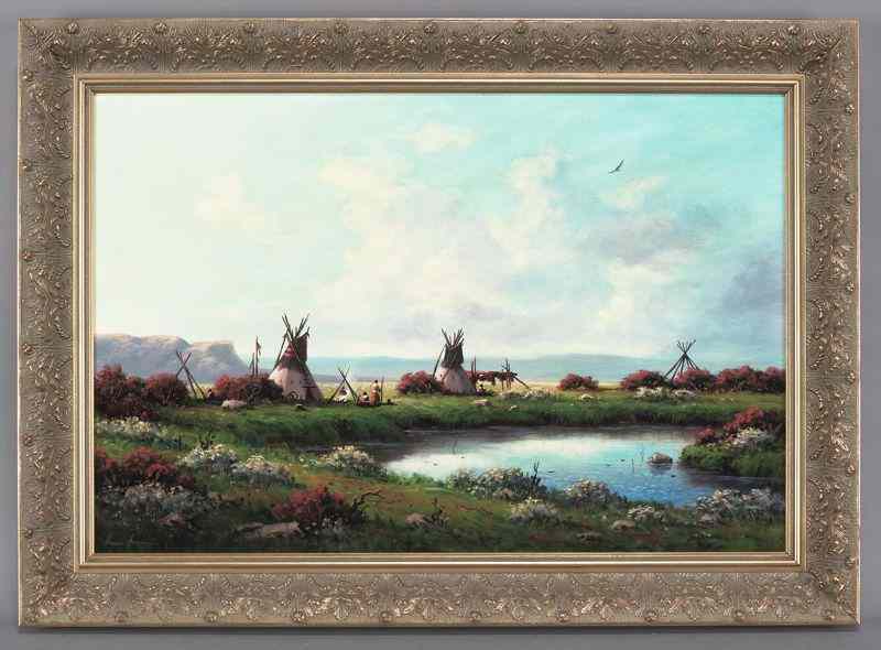 Appraisal: Heinie Hartwig ''Comanche Spring'' oil on masonite Masonite ''H x