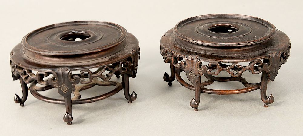 Appraisal: Pair of teakwood footed bases stands China probably th dia