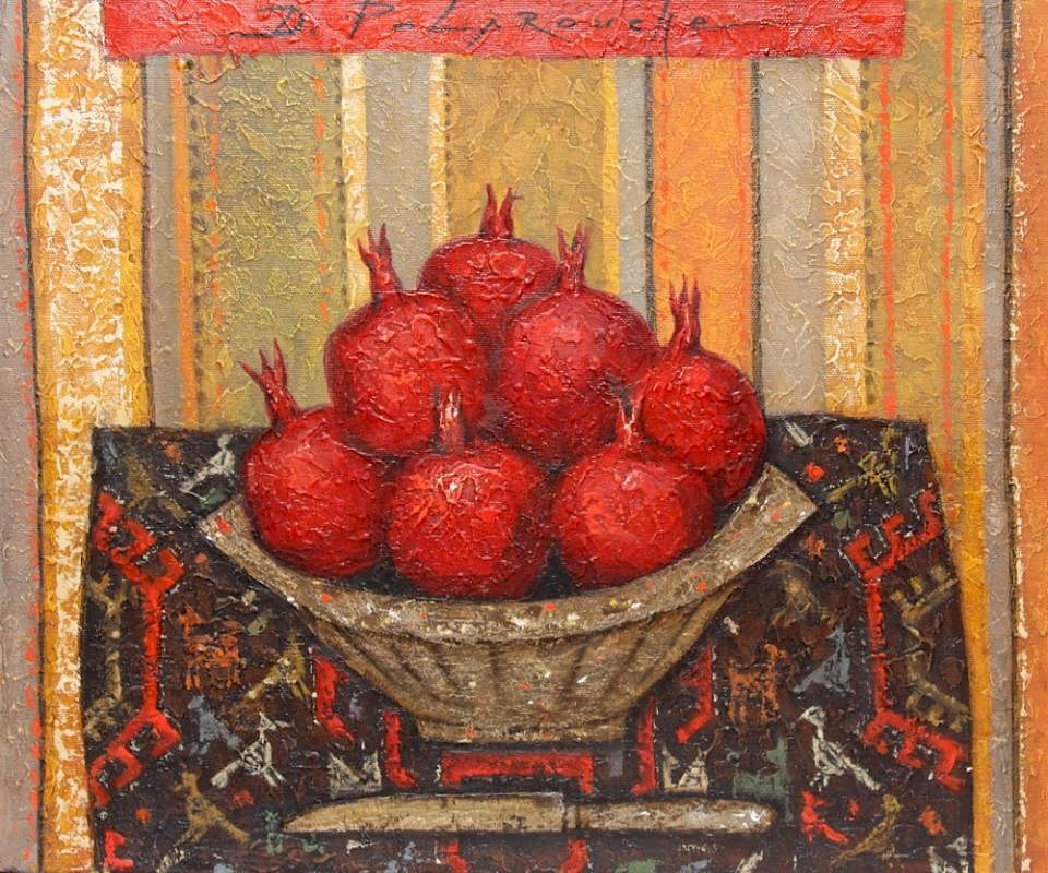 Appraisal: Dmitry Polarouche Ukrainian Born Still Life with Pomegranates Knife and