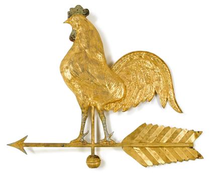 Appraisal: Gilded and painted copper rooster weather vanecushing type