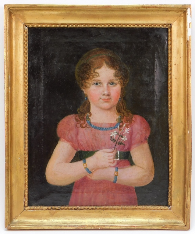 Appraisal: C AMERICAN SCHOOL YOUNG GIRL PORTRAIT PAINTING United States th