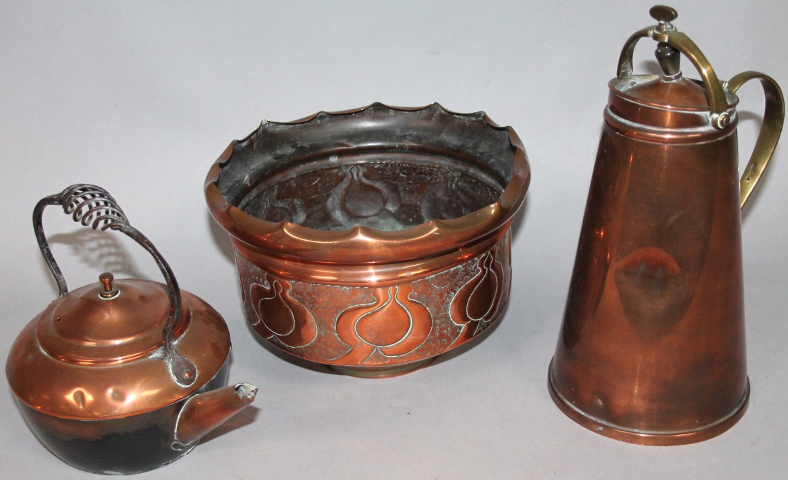 Appraisal: Various copper comprising of an Art Nouveau jardiniere with flared